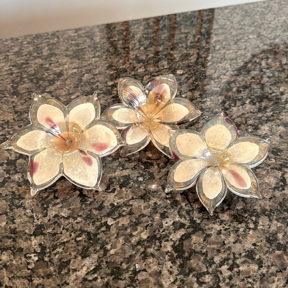 Murano Italian glass flowers set of 3